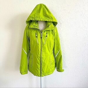 ZEROXPOSUR Lime Green Long Sleeve Removable Hood Full Zip Jacket Small Pockets
